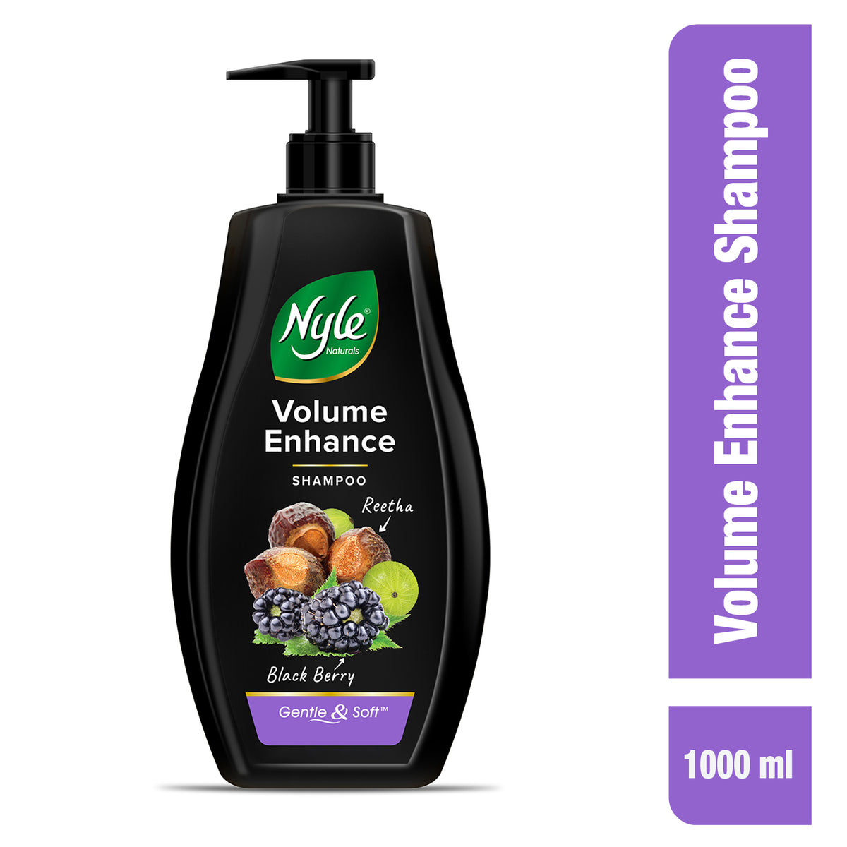 Nyle Naturals Volume Enhance Anti Hairfall Shampoo, With Reetha And Blackberry, Gentle and soft shampoo , PH balanced and Paraben free, For Men and Women,1L