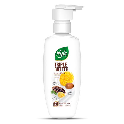 Nyle Naturals Triple Butter Body Lotion with Cocoa Butter, Mango Butter & Shea Butter for 24 Hours Long Lasting Moisturization - 200 ml