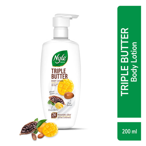 Nyle Naturals Triple Butter Body Lotion with Cocoa Butter, Mango Butter & Shea Butter for 24 Hours Long Lasting Moisturization - 200 ml