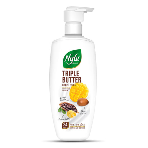 Nyle Naturals Triple Butter Body Lotion with Cocoa Butter, Mango Butter & Shea Butter for 24 Hours Long Lasting Moisturization - 400 ml