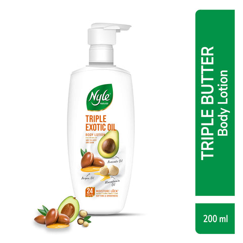 Nyle Naturals Triple Exotic Oil Body Lotion with Argan Oil, Macadamia Oil & Avocado Oil for 24 Hours Long Lasting Moisturization - 200 ml