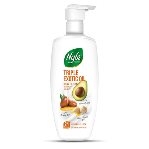 Nyle Naturals Triple Exotic Oil Body Lotion with Argan Oil, Macadamia Oil & Avocado Oil for 24 Hours Long Lasting Moisturization - 400 ml