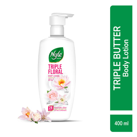 Nyle Naturals Triple Floral Body Lotion with White Lily, White Rose & White Lotus for 24 Hours Long Lasting Moisturization - 400 ml