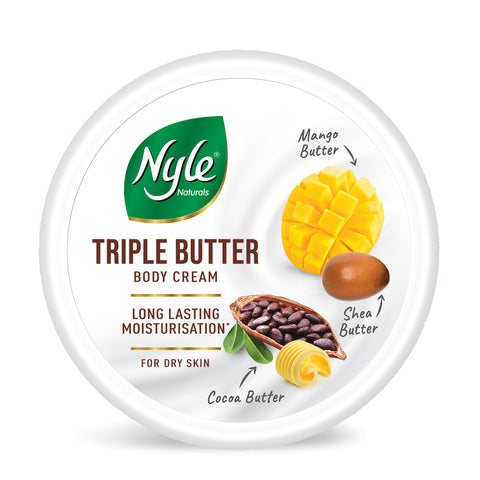 Nyle Naturals Triple Butter Body Cream with Cocoa Butter, Mango Butter & Shea Butter for 24 Hours Long Lasting Moisturization - 100 ml