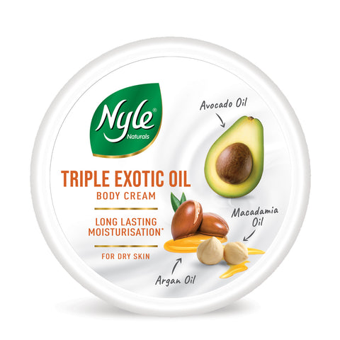 Nyle Naturals Triple Exotic Oil Body Cream with Argan Oil, Macadamia Oil & Avocado Oil for 24 Hours Long Lasting Moisturization - 100 ml