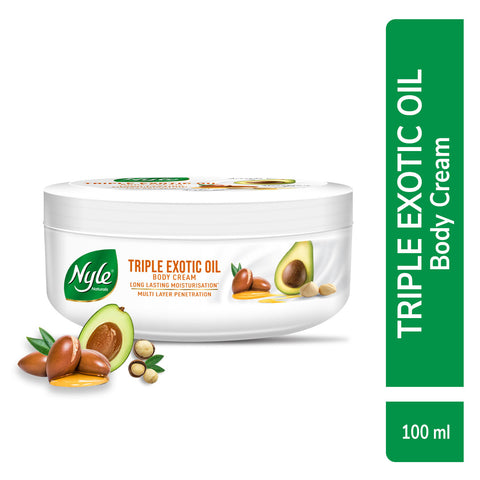 Nyle Naturals Triple Exotic Oil Body Cream with Argan Oil, Macadamia Oil & Avocado Oil for 24 Hours Long Lasting Moisturization - 100 ml