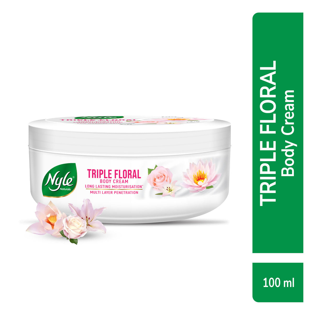 Nyle Naturals Triple Floral Body Cream with White Lily, White Rose & White Lotus for 24 Hours Long Lasting Moisturization - 100 ml