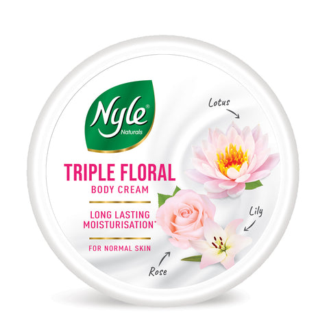 Nyle Naturals Triple Floral Body Cream with White Lily, White Rose & White Lotus for 24 Hours Long Lasting Moisturization - 100 ml