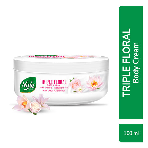 Nyle Naturals Triple Floral Body Cream with White Lily, White Rose & White Lotus for 24 Hours Long Lasting Moisturization - 100 ml