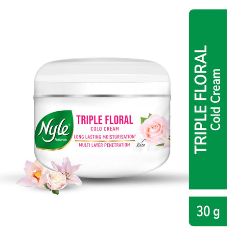 Nyle Naturals Triple Floral Cold Cream with White Lily, White Rose & White Lotus for 24 Hours Long Lasting Moisturization - 30 g