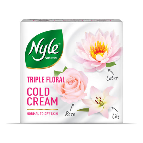 Nyle Naturals Triple Floral Cold Cream with White Lily, White Rose & White Lotus for 24 Hours Long Lasting Moisturization - 50 g