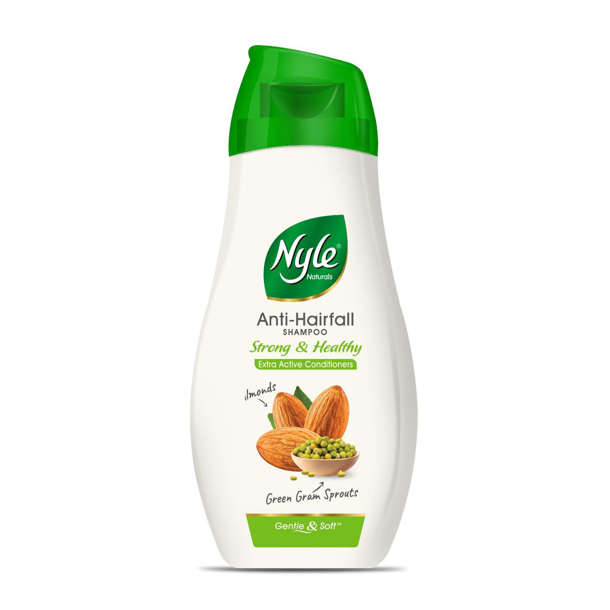 Nyle Naturals Strong & Healthy Anti Hairfall 2 In1 Shampoo With Active Conditioner, With Almonds And Green Gram Sprouts, Gentle and soft shampoo , PH balanced and Paraben free,180ml