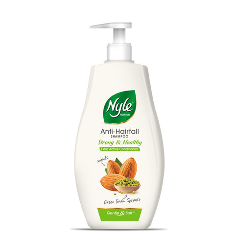 Nyle Naturals Strong & Healthy Anti Hairfall 2 In1 Shampoo With Active Conditioner, With Almonds And Green Gram Sprouts, Gentle and soft shampoo , PH balanced and Paraben free,400ml