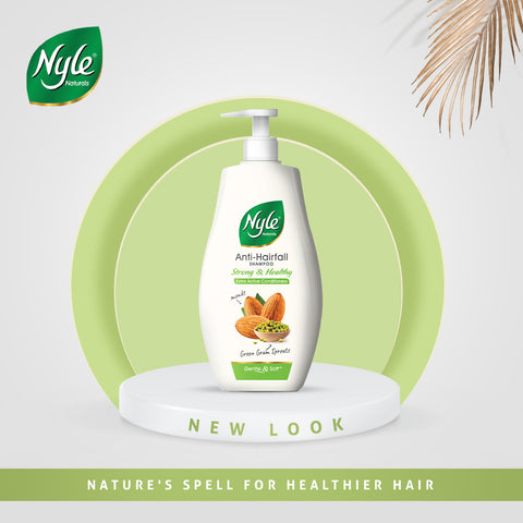 Nyle Naturals Strong & Healthy Anti Hairfall 2 In1 Shampoo With Active Conditioner, With Almonds And Green Gram Sprouts, Gentle and soft shampoo , PH balanced and Paraben free,400ml